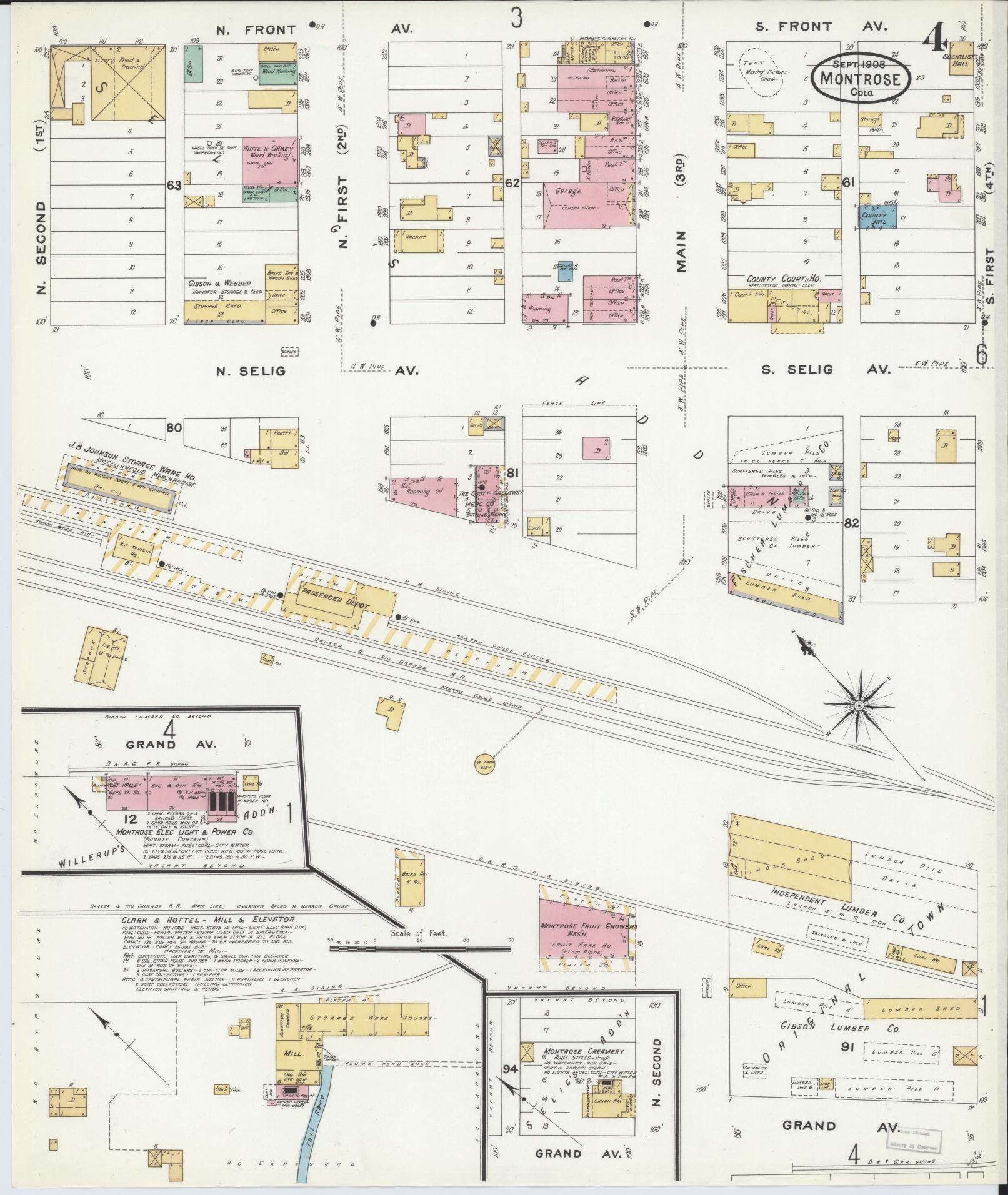 Sanborn Fire Insurance Map from Montrose, Montrose County, Colorado (1908), Sheet #0004 - Historic Sanborn Fire Insurance Map Print, vintage old map wall art, antique decor, genealogy gift, Colorado Colorado map