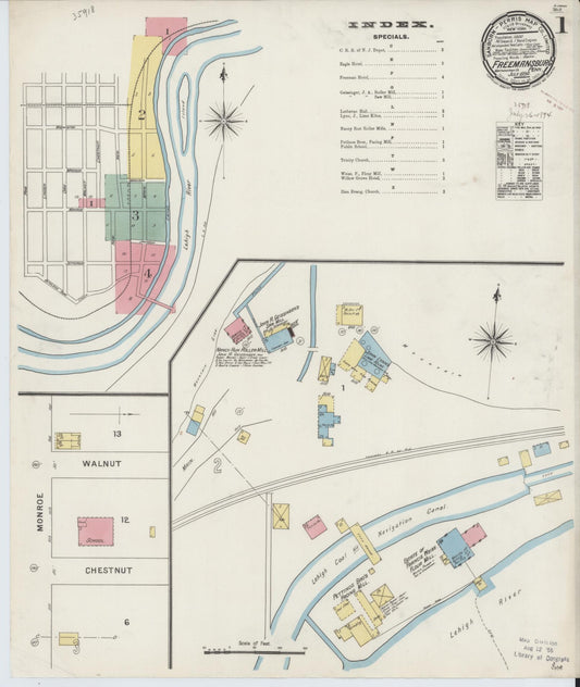 Sanborn Fire Insurance Map from Freemansburg, Northampton County, Pennsylvania (1894), Sheet #0001 - Historic Sanborn Fire Insurance Map Print, vintage old map wall art, antique decor, genealogy gift, Pennsylvania Pennsylvania map