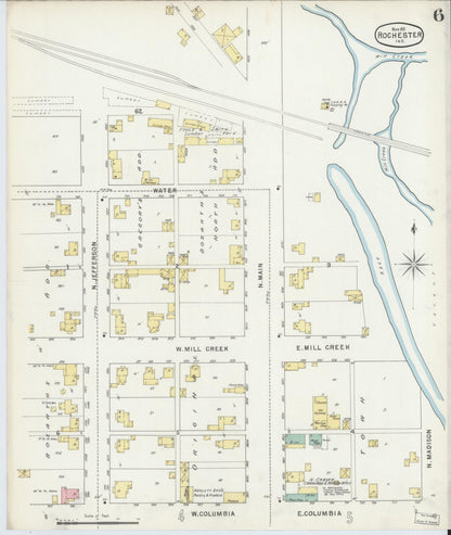 Sanborn Fire Insurance Map from Rochester, Fulton County, Indiana (1895), Sheet #0006 - Historic Sanborn Fire Insurance Map Print, vintage old map wall art, antique decor, genealogy gift, Indiana Indiana map