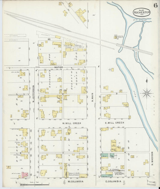 Sanborn Fire Insurance Map from Rochester, Fulton County, Indiana (1895), Sheet #0006 - Historic Sanborn Fire Insurance Map Print, vintage old map wall art, antique decor, genealogy gift, Indiana Indiana map