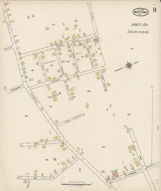 Sanborn Fire Insurance Map from West Point, Troup County, Georgia (1922), Sheet #0009 - Historic Sanborn Fire Insurance Map Print, vintage old map wall art, antique decor, genealogy gift, Georgia Georgia map