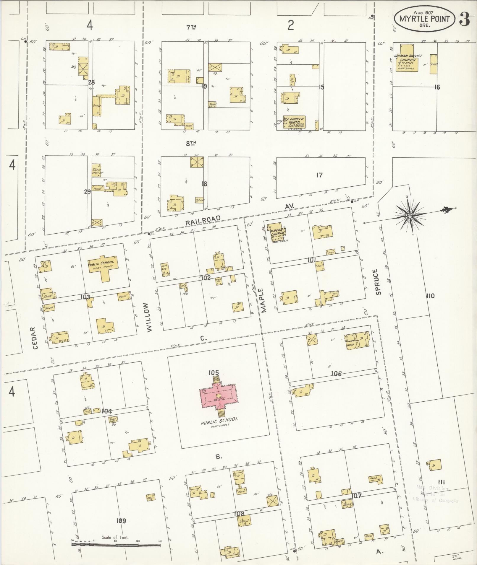Sanborn Fire Insurance Map from Myrtle Point, Coos County, Oregon (1907), Sheet #0003 - Complete Map Set gallery image, historic Sanborn map, vintage wall art, Oregon Oregon