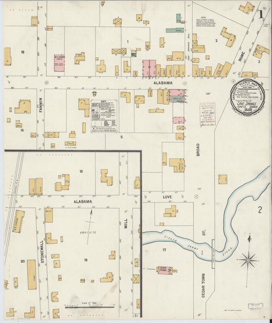Sanborn Fire Insurance Map from Cave Springs, Floyd County, Georgia (1900), Sheet #0001 - Complete Map Set gallery image, historic Sanborn map, vintage wall art, Georgia Georgia