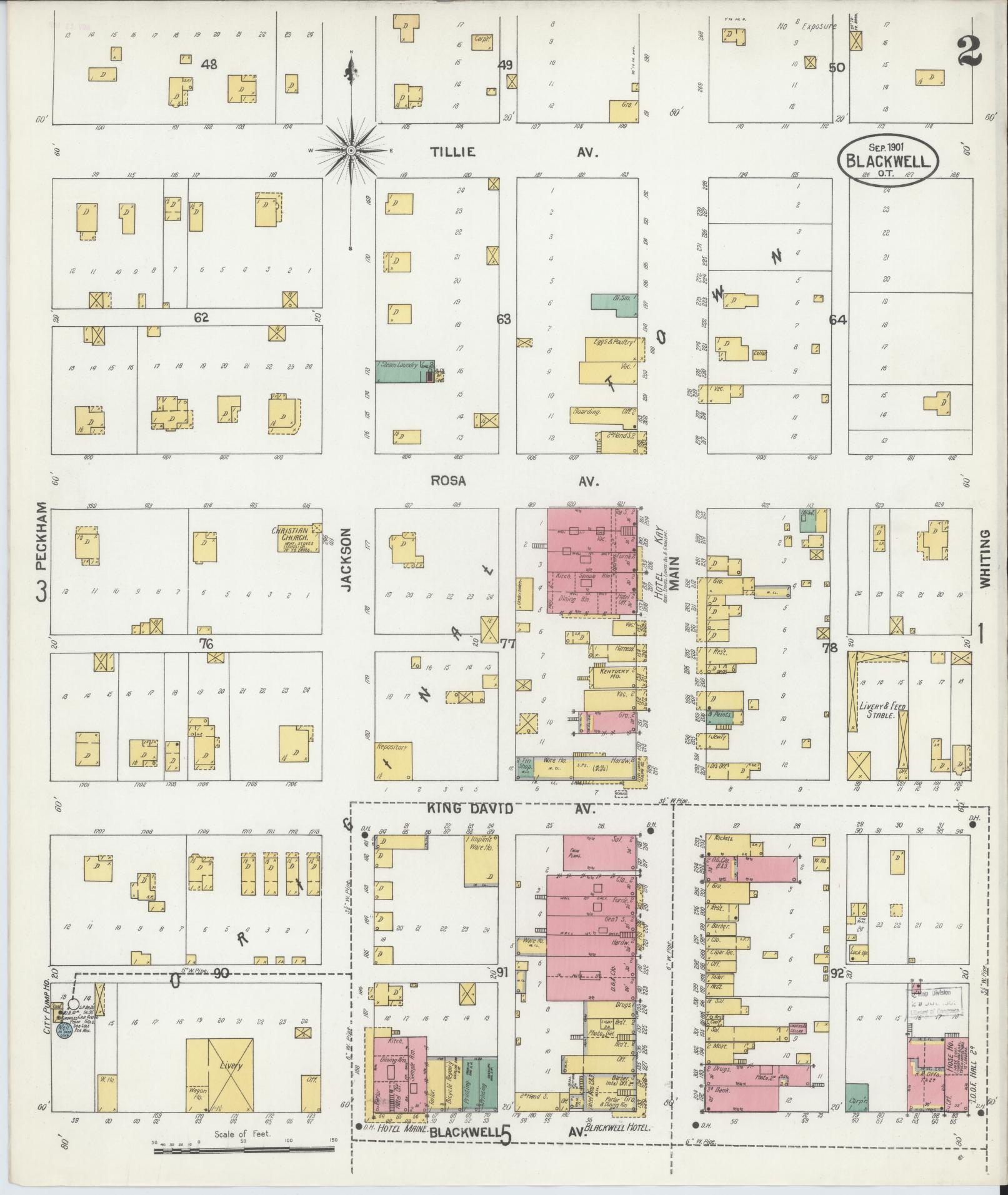 Sanborn Fire Insurance Map from Blackwell, Kay County, Oklahoma (1901), Sheet #0002 - Complete Map Set gallery image, historic Sanborn map, vintage wall art, Oklahoma Oklahoma