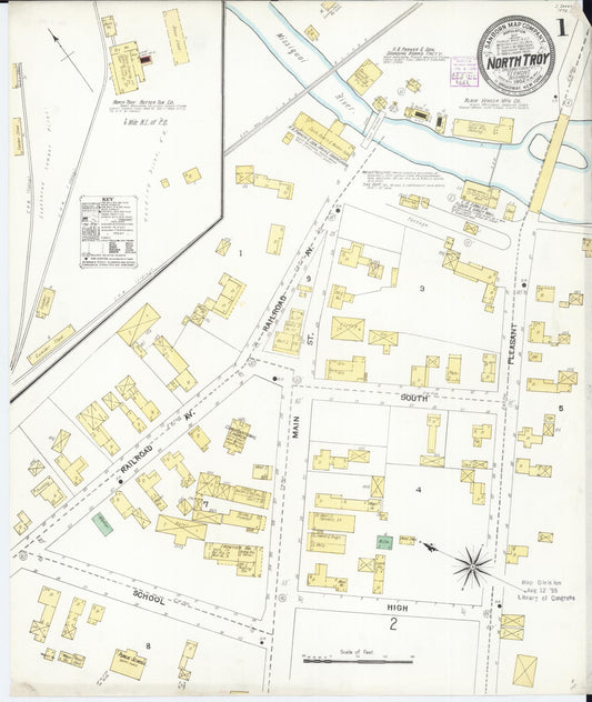 Sanborn Fire Insurance Map from North Troy, Orleans County, Vermont (1904), Sheet #0001 - Historic Sanborn Fire Insurance Map Print, vintage old map wall art, antique decor, genealogy gift, Vermont Vermont map