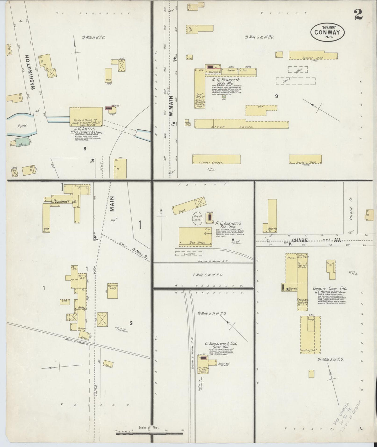 Sanborn Fire Insurance Map from Conway, Carroll County, New Hampshire (1897), Sheet #0002 - Complete Map Set gallery image, historic Sanborn map, vintage wall art, New Hampshire New Hampshire