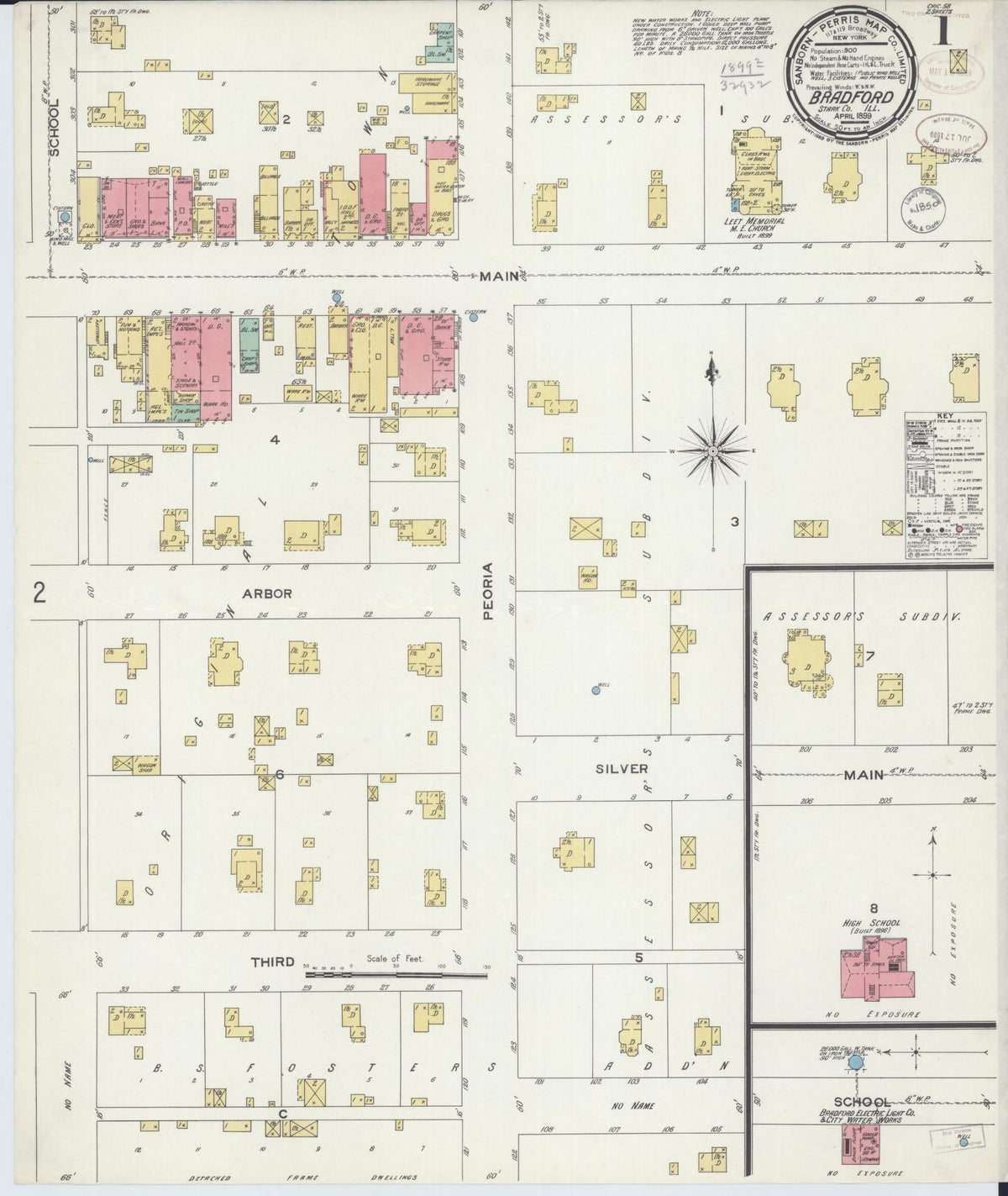 Sanborn Fire Insurance Map from Bradford, Stark County, Illinois (1899), Sheet #0001 - Complete Map Set gallery image, historic Sanborn map, vintage wall art, Illinois Illinois