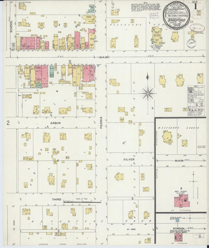 Sanborn Fire Insurance Map from Bradford, Stark County, Illinois (1899), Sheet #0001 - Complete Map Set gallery image, historic Sanborn map, vintage wall art, Illinois Illinois