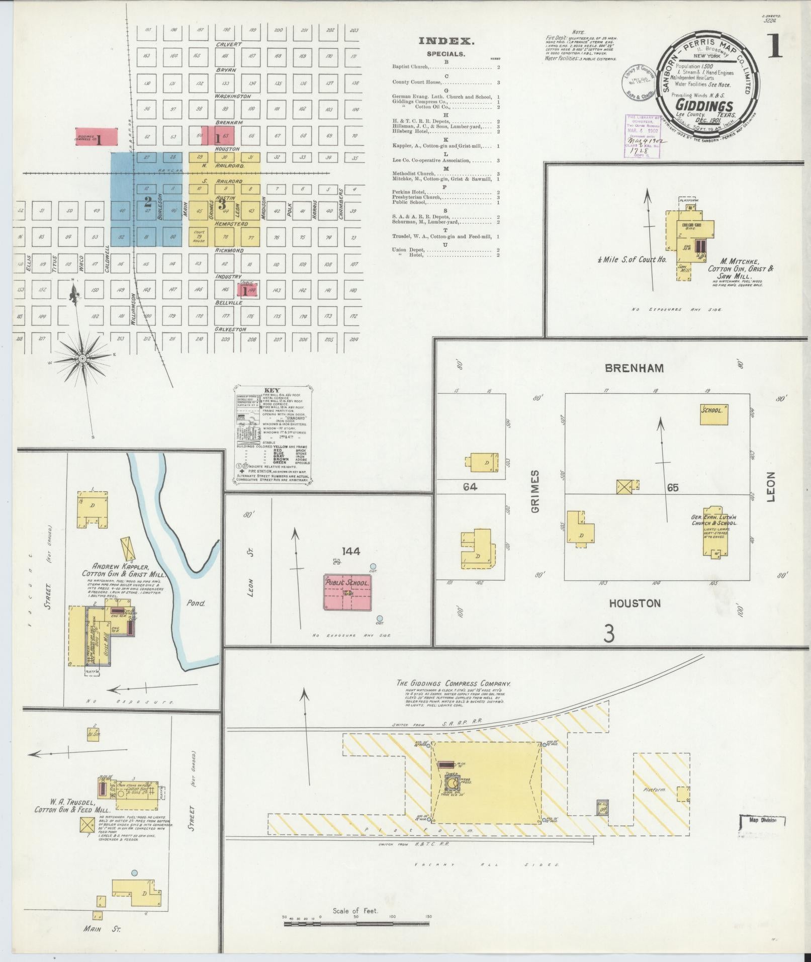 Sanborn Fire Insurance Map from Giddings, Lee County, Texas (1901), Sheet #0001 - Historic Sanborn Fire Insurance Map Print, vintage old map wall art, antique decor, genealogy gift, Texas Texas map