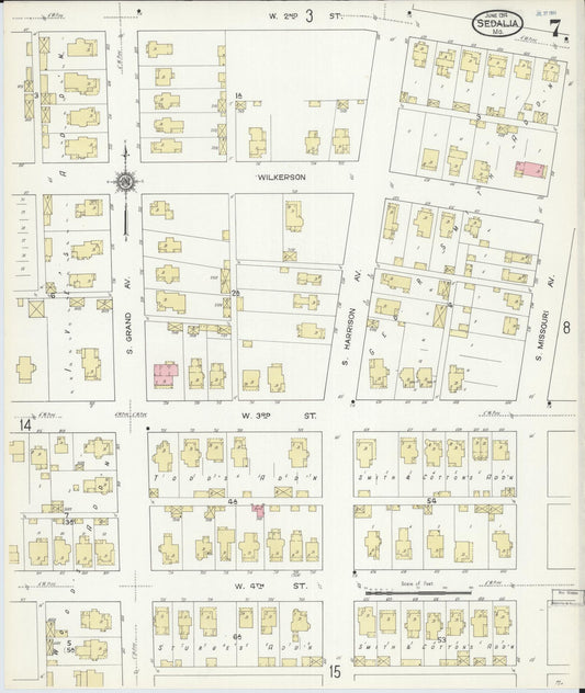 Sanborn Fire Insurance Map from Sedalia, Pettis County, Missouri (1914), Sheet #0007 - Historic Sanborn Fire Insurance Map Print, vintage old map wall art, antique decor, genealogy gift, Missouri Missouri map