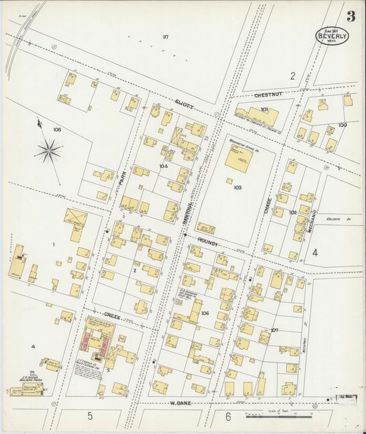 Sanborn Fire Insurance Map from Beverly, Essex County, Massachusetts (1901), Sheet #0003 - Historic Sanborn Fire Insurance Map Print, vintage old map wall art, antique decor, genealogy gift, Massachusetts Massachusetts map