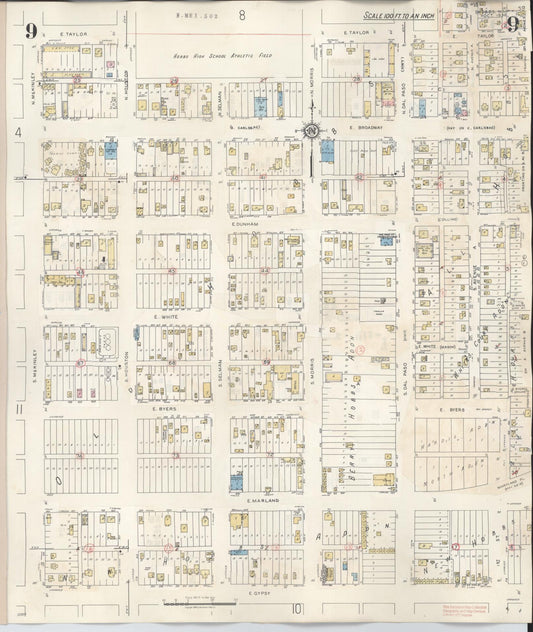 Sanborn Fire Insurance Map from Hobbs, Lea County, New Mexico (1950), Sheet #0009 - Historic Sanborn Fire Insurance Map Print, vintage old map wall art, antique decor, genealogy gift, New Mexico New Mexico map