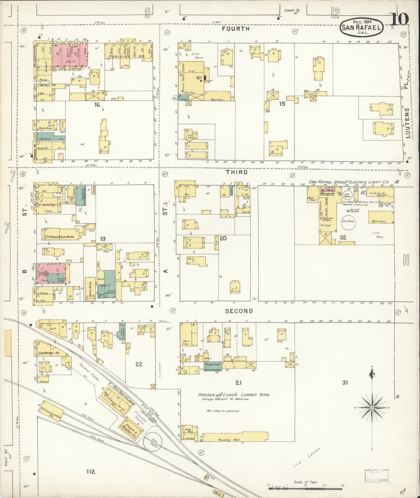 Sanborn Fire Insurance Map from San Rafael, Marin County, California (1894), Sheet #0010 - Complete Map Set gallery image, historic Sanborn map, vintage wall art, California California