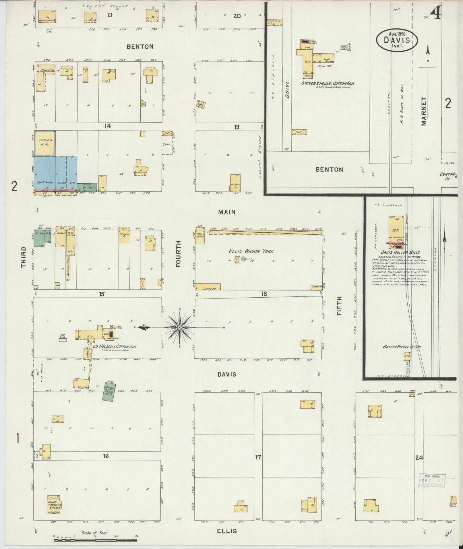Sanborn Fire Insurance Map from Davis, Murray County, Oklahoma (1898), Sheet #0004 - Historic Sanborn Fire Insurance Map Print, vintage old map wall art, antique decor, genealogy gift, Oklahoma Oklahoma map