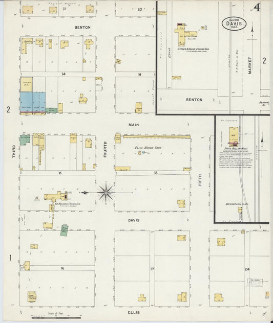 Sanborn Fire Insurance Map from Davis, Murray County, Oklahoma (1898), Sheet #0004 - Historic Sanborn Fire Insurance Map Print, vintage old map wall art, antique decor, genealogy gift, Oklahoma Oklahoma map
