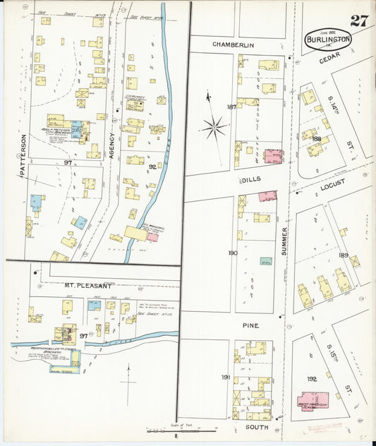 Sanborn Fire Insurance Map from Burlington, Des Moines County, Iowa (1892), Sheet #0027 - Historic Sanborn Fire Insurance Map Print, vintage old map wall art