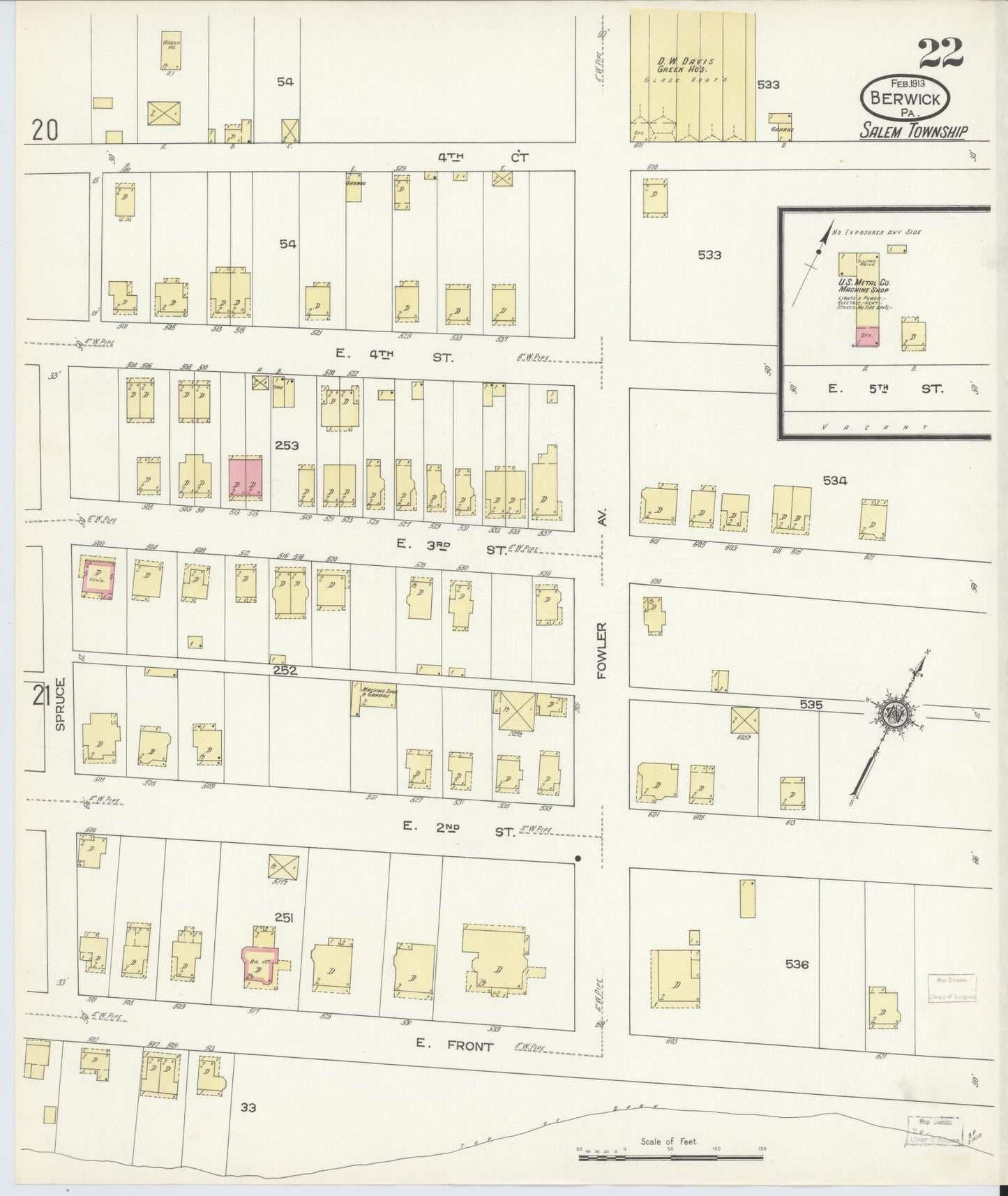 Sanborn Fire Insurance Map from Berwick, Columbia County, Pennsylvania (1913), Sheet #0022 - Historic Sanborn Fire Insurance Map Print, vintage old map wall art, antique decor, genealogy gift, Pennsylvania Pennsylvania map