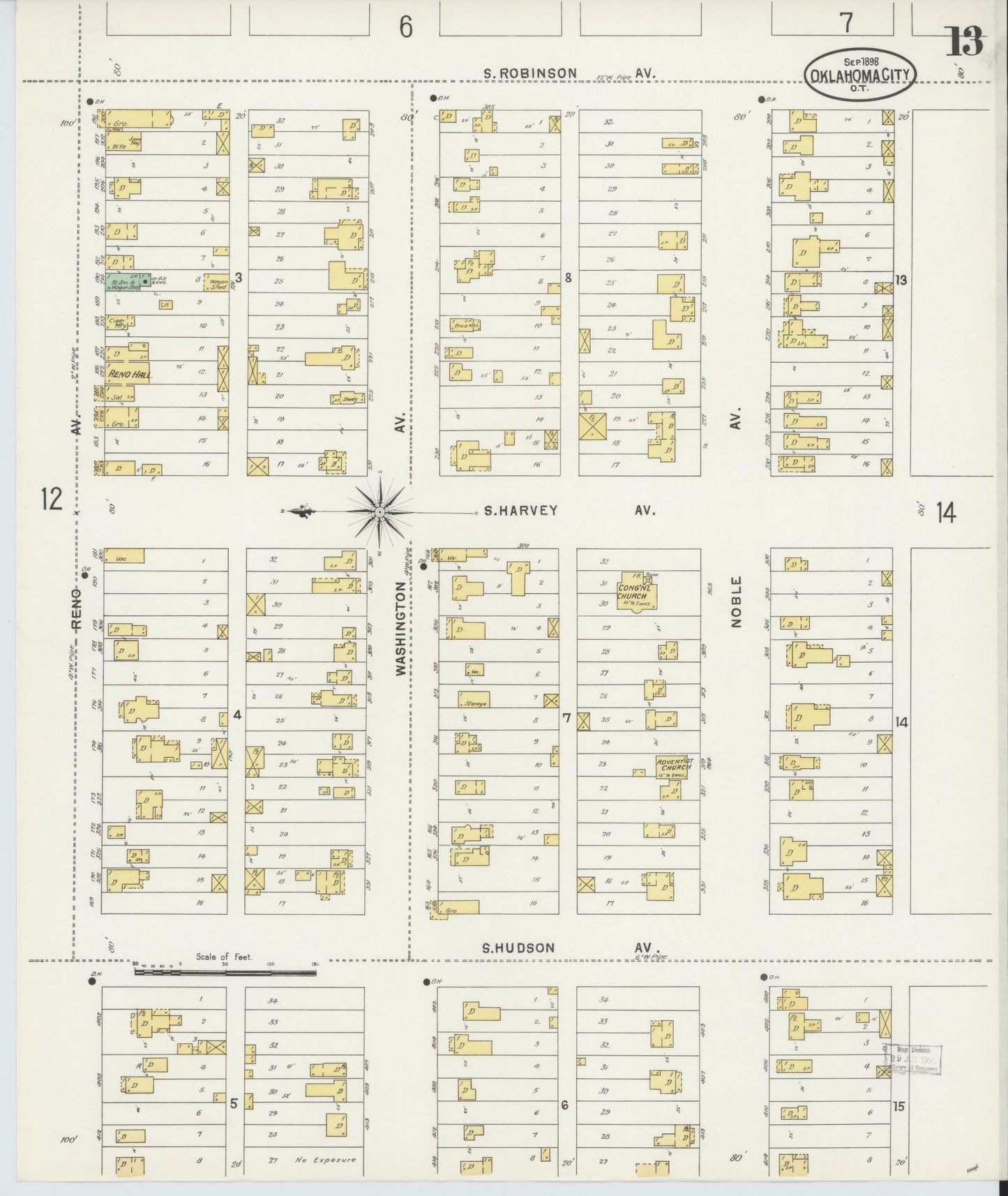 Sanborn Fire Insurance Map from Oklahoma City, Oklahoma County, Oklahoma (1898), Sheet #0013 - Complete Map Set gallery image, historic Sanborn map, vintage wall art, Oklahoma City Oklahoma