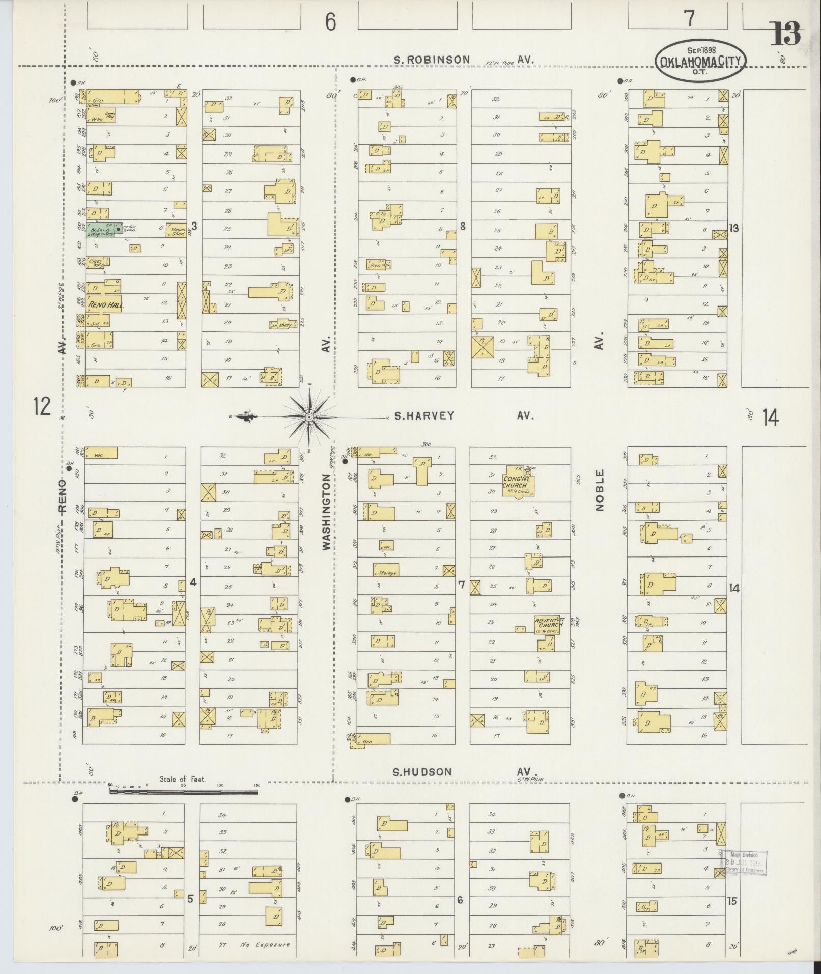 Sanborn Fire Insurance Map from Oklahoma City, Oklahoma County, Oklahoma (1898), Sheet #0013 - Complete Map Set gallery image, historic Sanborn map, vintage wall art, Oklahoma City Oklahoma