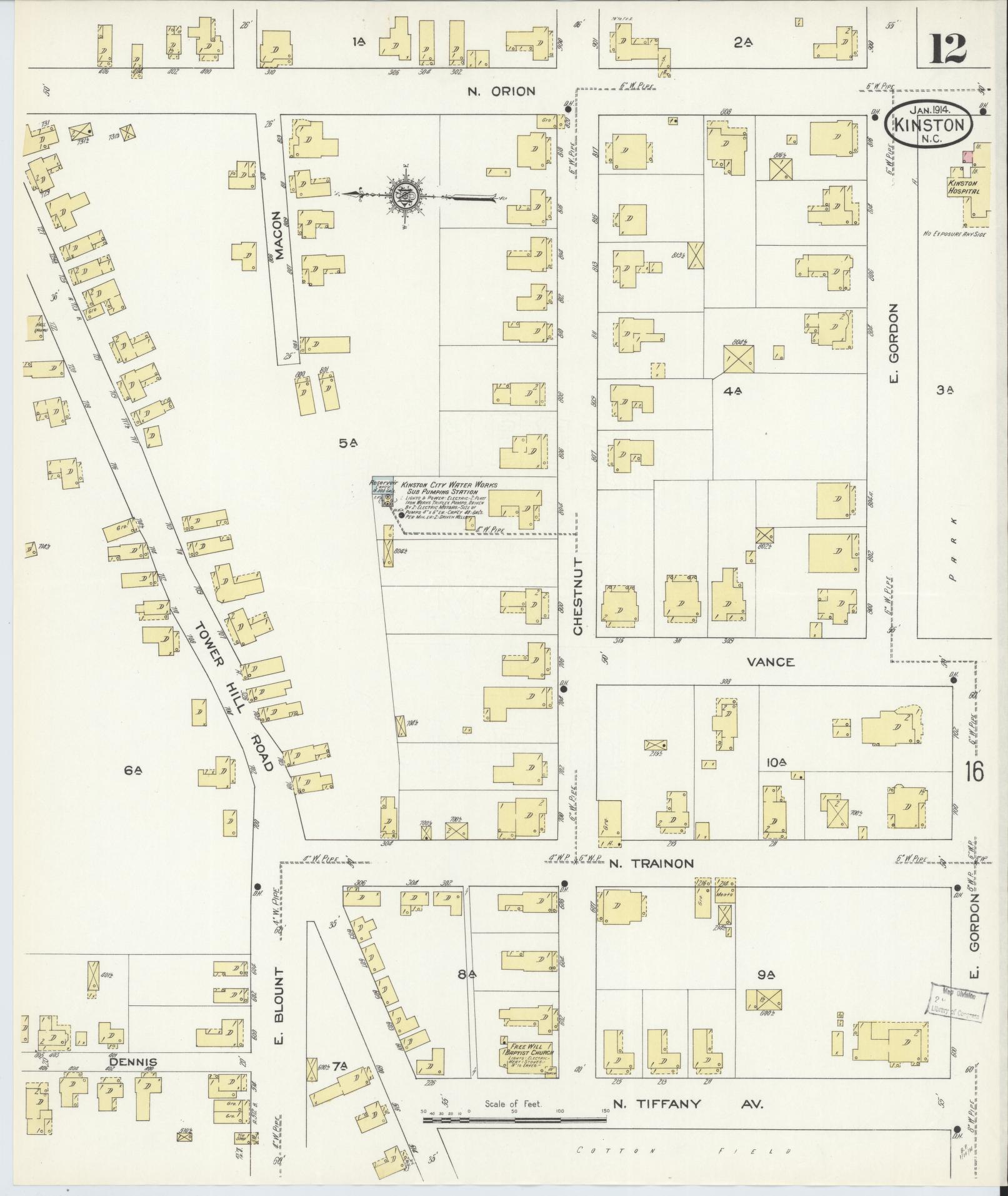 Sanborn Fire Insurance Map from Kinston, Lenoir County, North Carolina (1914), Sheet #0012 - Complete Map Set gallery image, historic Sanborn map, vintage wall art, North Carolina North Carolina