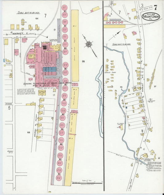 Sanborn Fire Insurance Map from Mount Union, Huntingdon County, Pennsylvania (1919), Sheet #0007 - Historic Sanborn Fire Insurance Map Print, vintage old map wall art, antique decor, genealogy gift, Pennsylvania Pennsylvania map