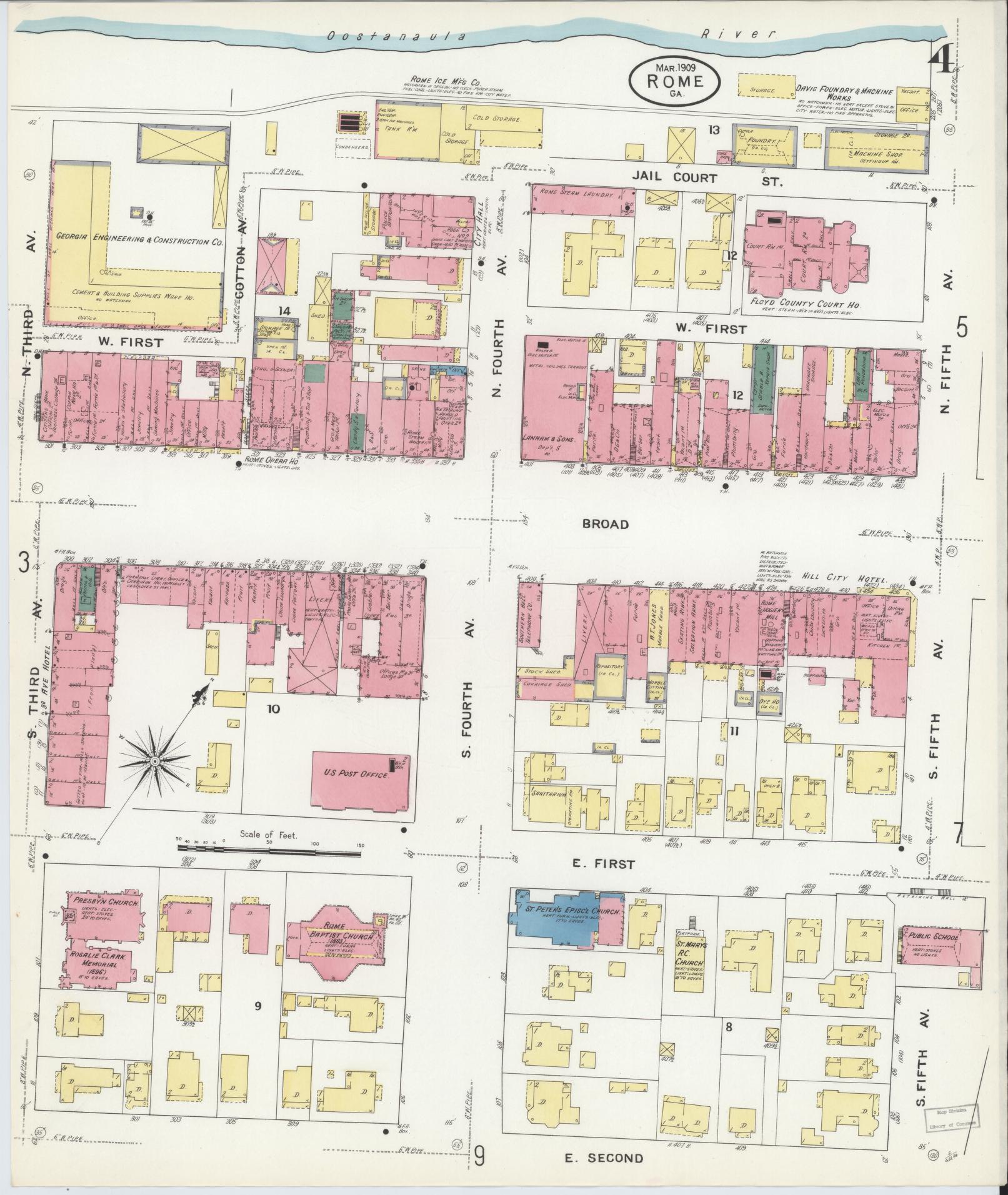 Sanborn Fire Insurance Map from Rome, Floyd County, Georgia (1909), Sheet #0004 - Complete Map Set gallery image, historic Sanborn map, vintage wall art, Georgia Georgia