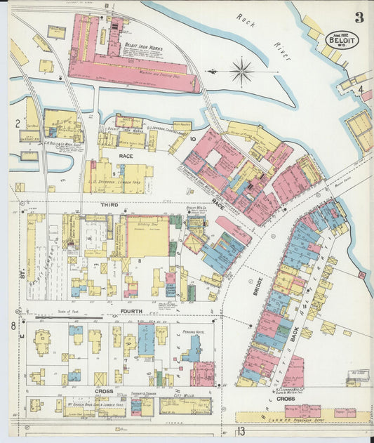 Sanborn Fire Insurance Map from Beloit, Rock County, Wisconsin (1902), Sheet #0003 - Historic Sanborn Fire Insurance Map Print, vintage old map wall art, antique decor, genealogy gift, Wisconsin Wisconsin map