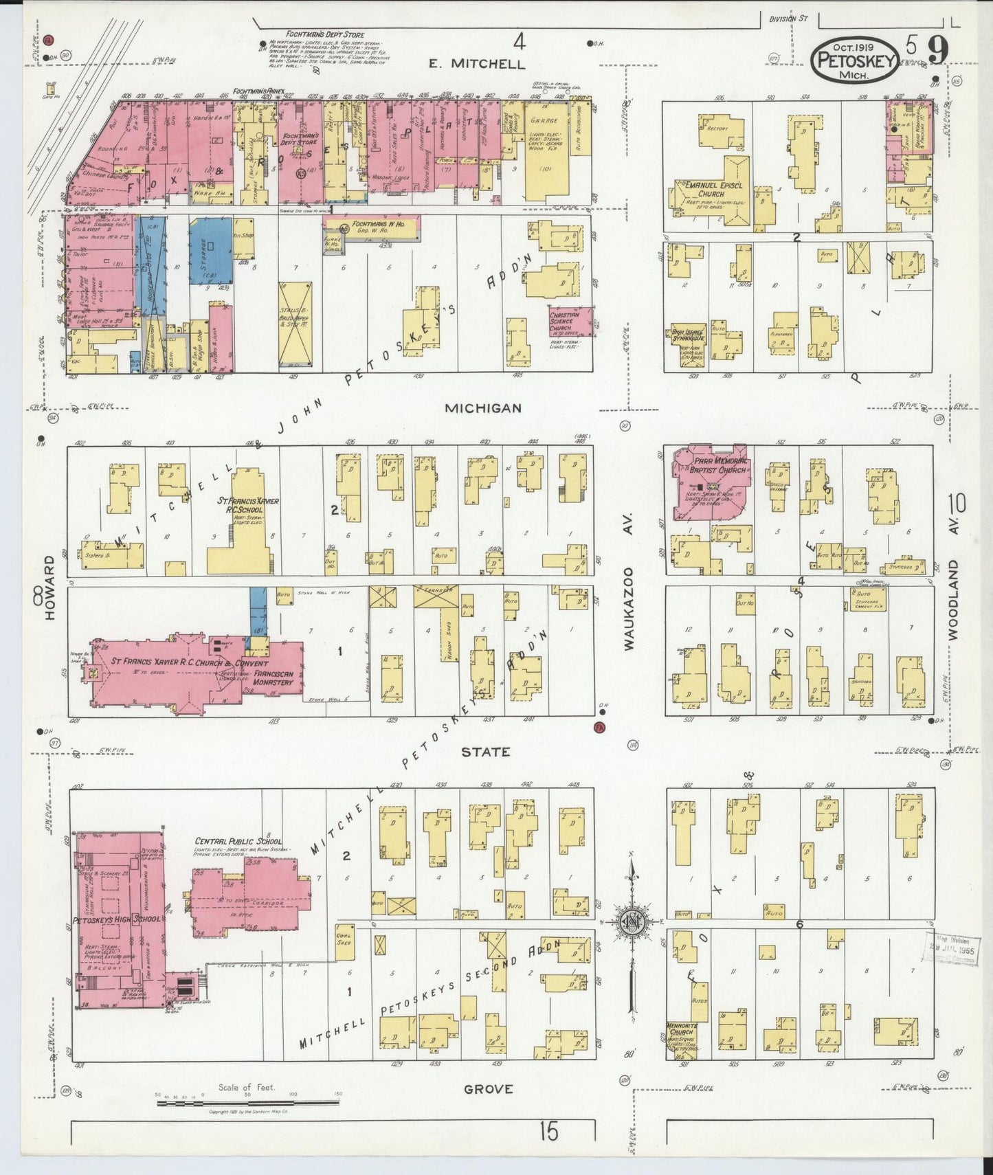 Sanborn Fire Insurance Map from Petoskey, Emmet County, Michigan (1919), Sheet #0009 - Historic Sanborn Fire Insurance Map Print, vintage old map wall art, antique decor, genealogy gift, Michigan Michigan map