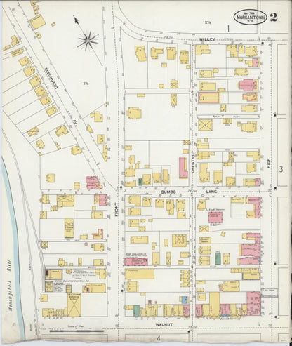 Sanborn Fire Insurance Map from Morgantown, Monongalia County, West Virginia (1904), Sheet #0002 - Complete Map Set gallery image, historic Sanborn map, vintage wall art, West Virginia West Virginia