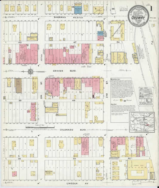 Sanborn Fire Insurance Map from Ordway, Croweley County, Colorado (1917), Sheet #0001 - Complete Map Set gallery image, historic Sanborn map, vintage wall art, Colorado Colorado