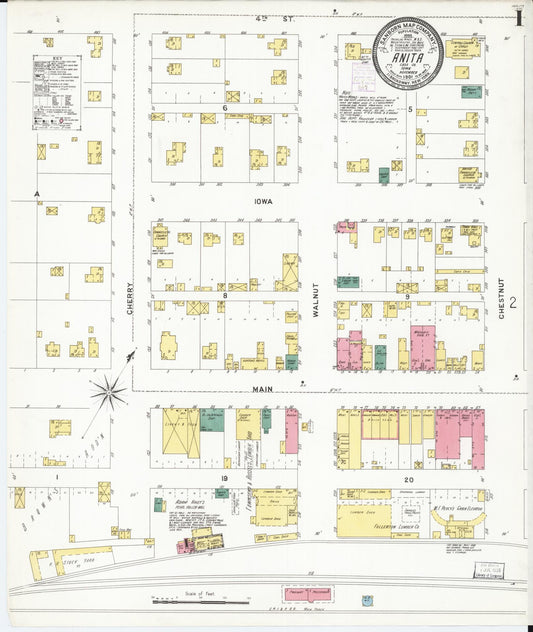 Sanborn Fire Insurance Map from Anita, Cass County, Iowa (1901), Sheet #0001 - Historic Sanborn Fire Insurance Map Print, vintage old map wall art