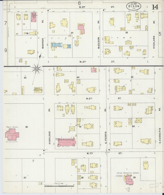 Sanborn Fire Insurance Map from Dixon, Lee County, Illinois (1897), Sheet #0014 - Historic Sanborn Fire Insurance Map Print, vintage old map wall art, antique decor, genealogy gift, Illinois Illinois map
