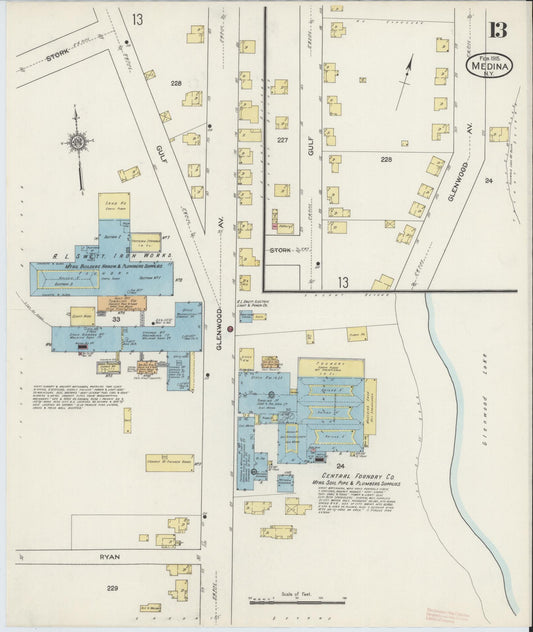 Sanborn Fire Insurance Map from Medina, Orleans County, New York (1915), Sheet #0013 - Historic Sanborn Fire Insurance Map Print, vintage old map wall art, antique decor, genealogy gift, New York New York map