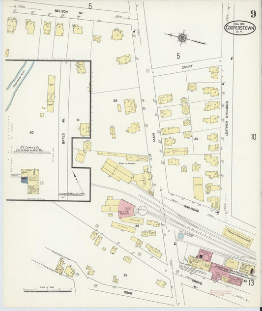 Sanborn Fire Insurance Map from Cooperstown, Otsego County, New York (1909), Sheet #0009 - Historic Sanborn Fire Insurance Map Print, vintage old map wall art, antique decor, genealogy gift, New York New York map