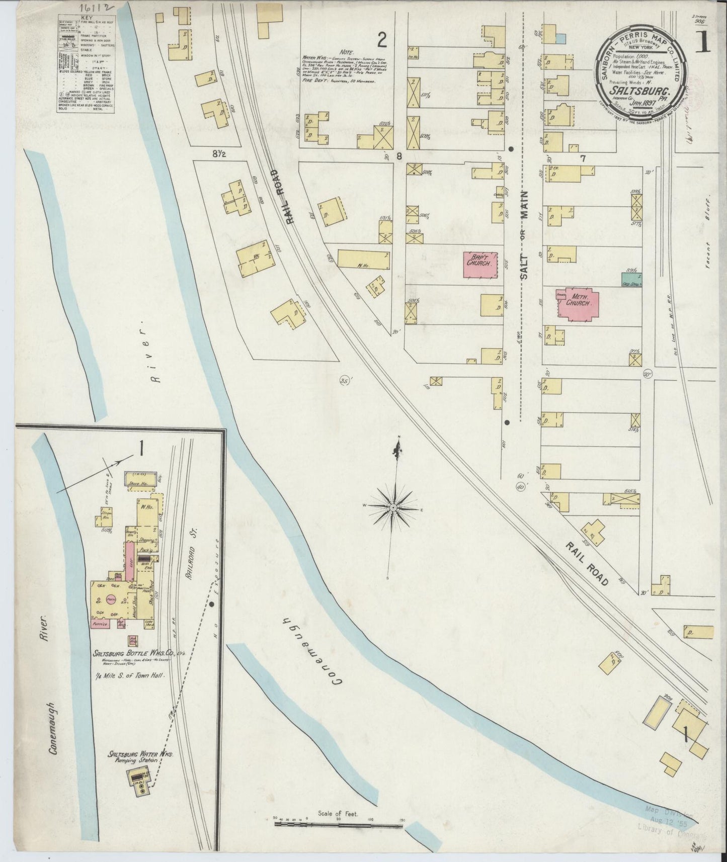 Sanborn Fire Insurance Map from Saltsburg, Indiana County, Pennsylvania (1897), Sheet #0001 - Complete Map Set gallery image, historic Sanborn map, vintage wall art, Saltsburg Indiana
