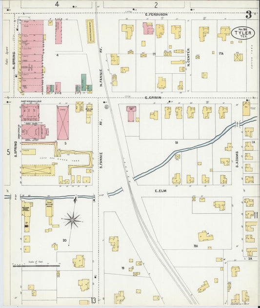 Sanborn Fire Insurance Map from Tyler, Smith County, Texas (1902), Sheet #0003 - Historic Sanborn Fire Insurance Map Print, vintage old map wall art, antique decor, genealogy gift, Texas Texas map