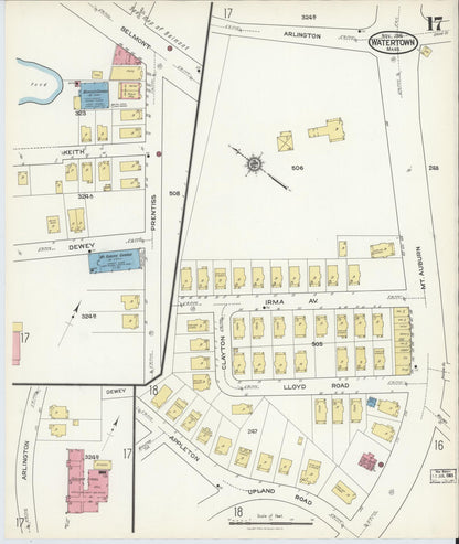 Sanborn Fire Insurance Map from Watertown, Middlesex County, Massachusetts (1916), Sheet #0017 - Complete Map Set gallery image, historic Sanborn map, vintage wall art, Massachusetts Massachusetts