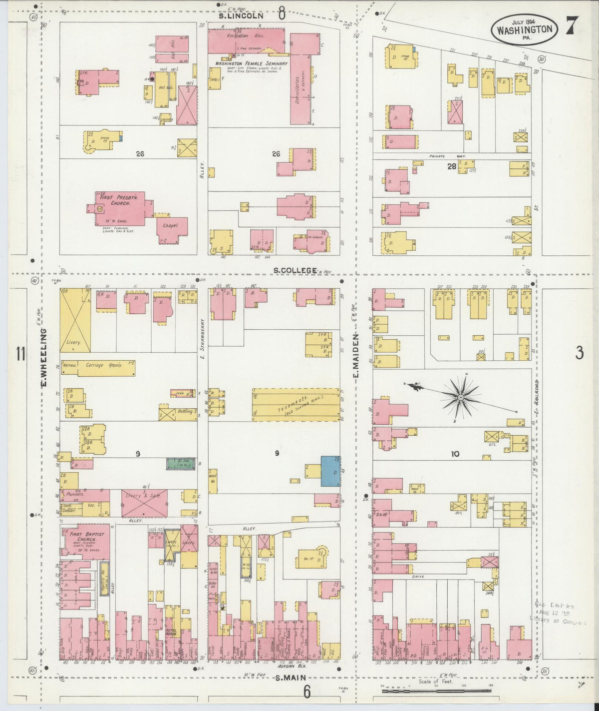 Sanborn Fire Insurance Map from Washington, Washington County, Pennsylvania (1904), Sheet #0007 - Historic Sanborn Fire Insurance Map Print, vintage old map wall art, antique decor, genealogy gift, Pennsylvania Pennsylvania map