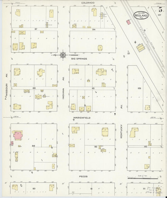 Sanborn Fire Insurance Map from Midland, Midland County, Texas (1914), Sheet #0005 - Historic Sanborn Fire Insurance Map Print, vintage old map wall art, antique decor, genealogy gift, Texas Texas map