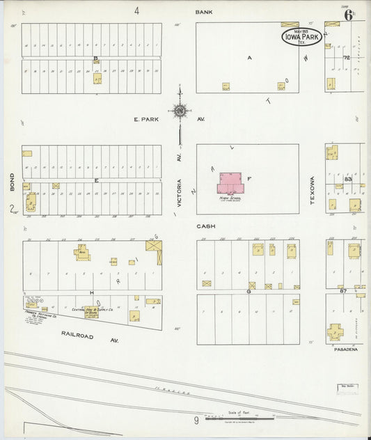 Sanborn Fire Insurance Map from Iowa Park, Wichita County, Texas (1921), Sheet #0006 - Historic Sanborn Fire Insurance Map Print, vintage old map wall art
