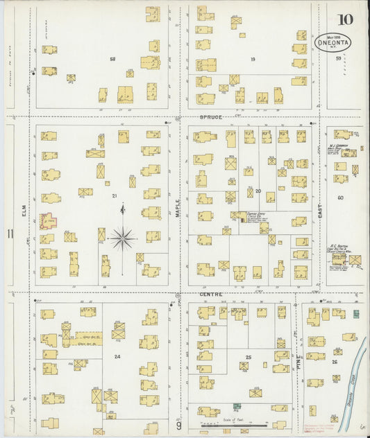 Sanborn Fire Insurance Map from Oneonta, Otsego County, New York (1898), Sheet #0010 - Historic Sanborn Fire Insurance Map Print, vintage old map wall art, antique decor, genealogy gift, New York New York map