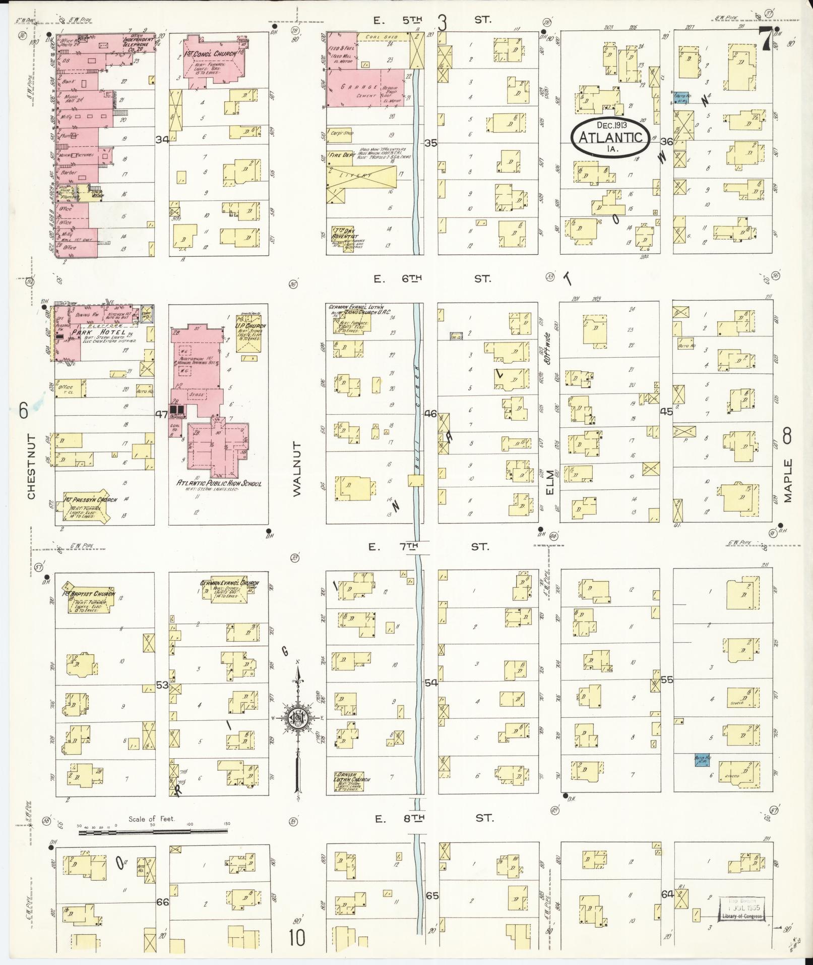 Sanborn Fire Insurance Map from Atlantic, Cass County, Iowa (1913), Sheet #0007 - Historic Sanborn Fire Insurance Map Print, vintage old map wall art