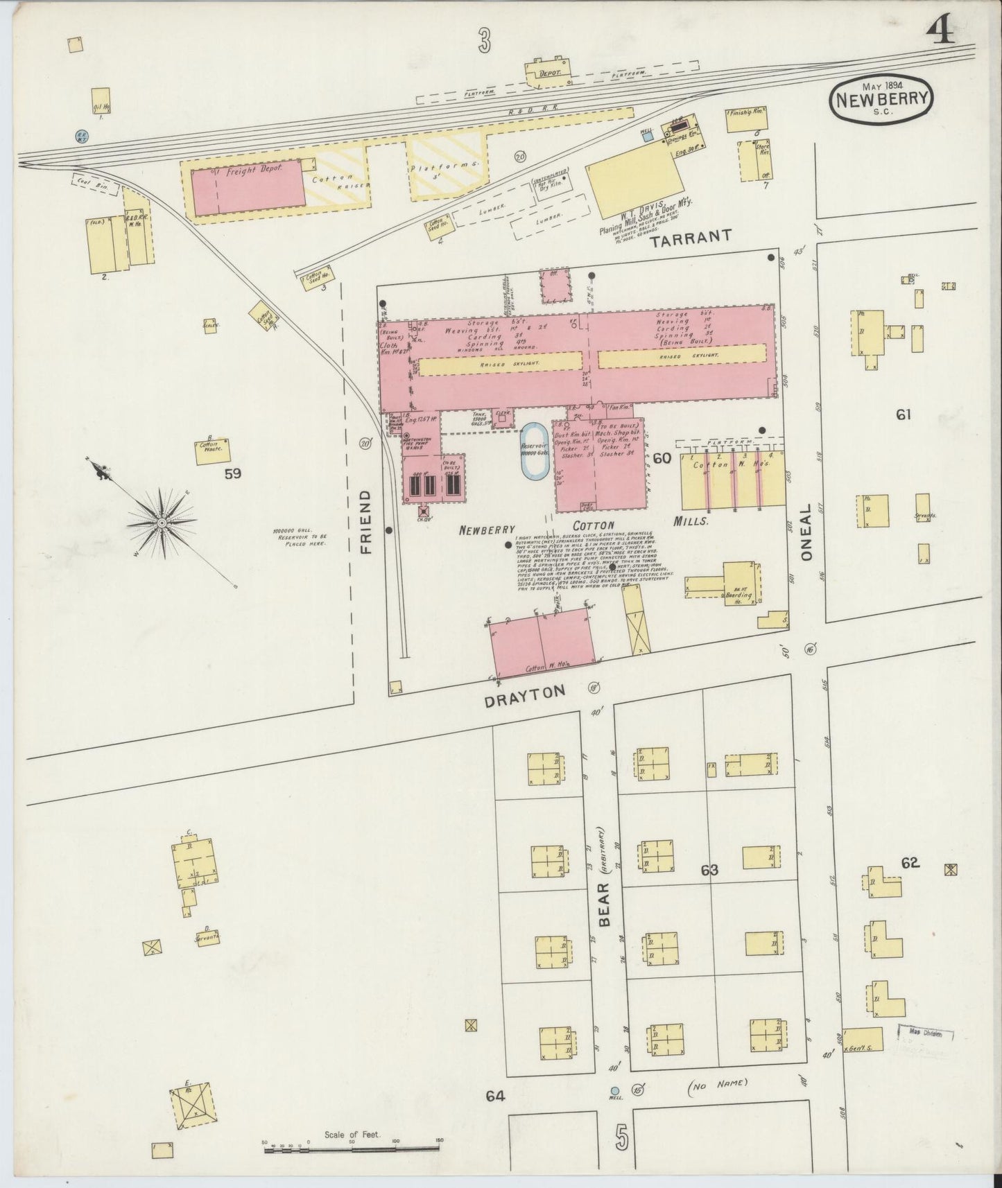 Sanborn Fire Insurance Map from Newberry, Newberry County, South Carolina (1894), Sheet #0004 - Complete Map Set gallery image, historic Sanborn map, vintage wall art, South Carolina South Carolina