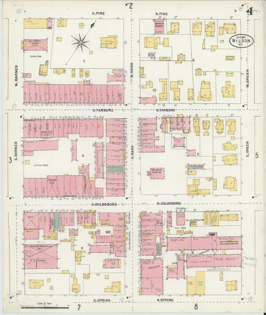 Sanborn Fire Insurance Map from Wilson, Wilson County, North Carolina (1903), Sheet #0004 - Historic Sanborn Fire Insurance Map Print, vintage old map wall art, antique decor, genealogy gift, North Carolina North Carolina map