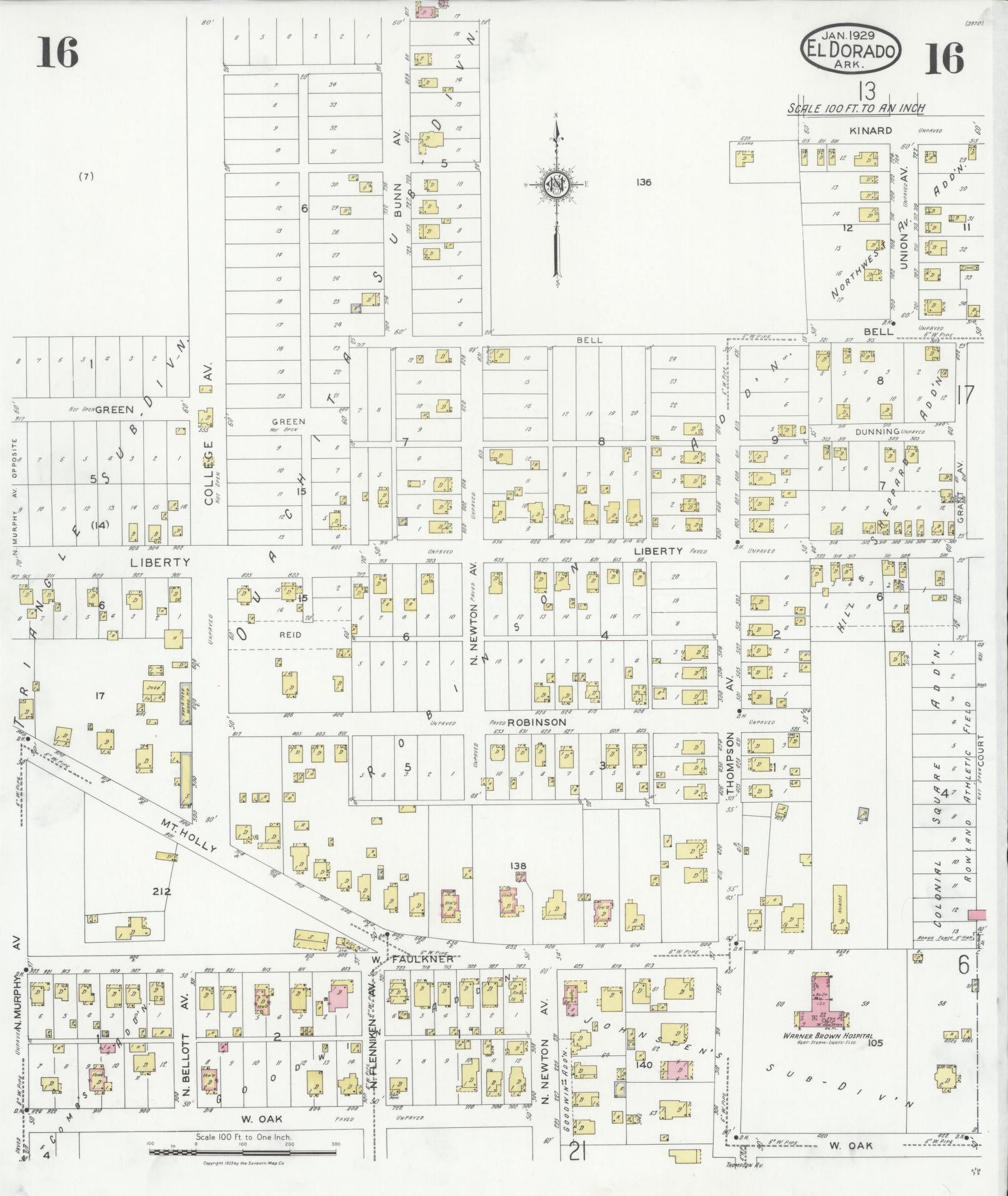 Sanborn Fire Insurance Map from El Dorado, Union County, Arkansas (1929), Sheet #0016 - Complete Map Set gallery image, historic Sanborn map, vintage wall art, Arkansas Arkansas