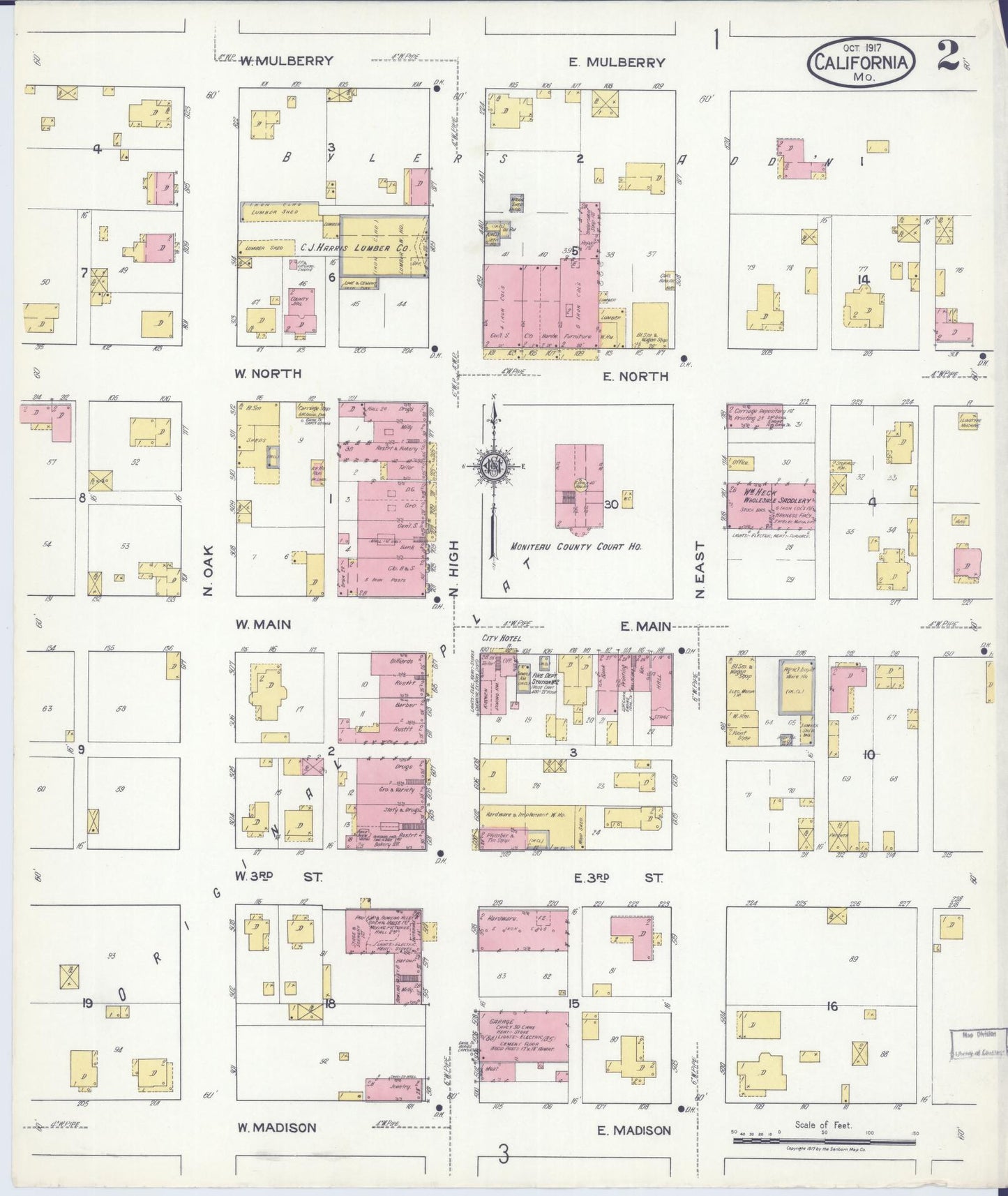 Sanborn Fire Insurance Map from California, Moniteau County, Missouri (1917), Sheet #0002 - Complete Map Set gallery image, historic Sanborn map, vintage wall art, Missouri Missouri