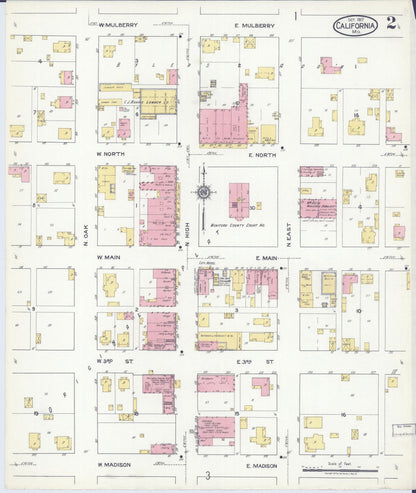 Sanborn Fire Insurance Map from California, Moniteau County, Missouri (1917), Sheet #0002 - Complete Map Set gallery image, historic Sanborn map, vintage wall art, Missouri Missouri