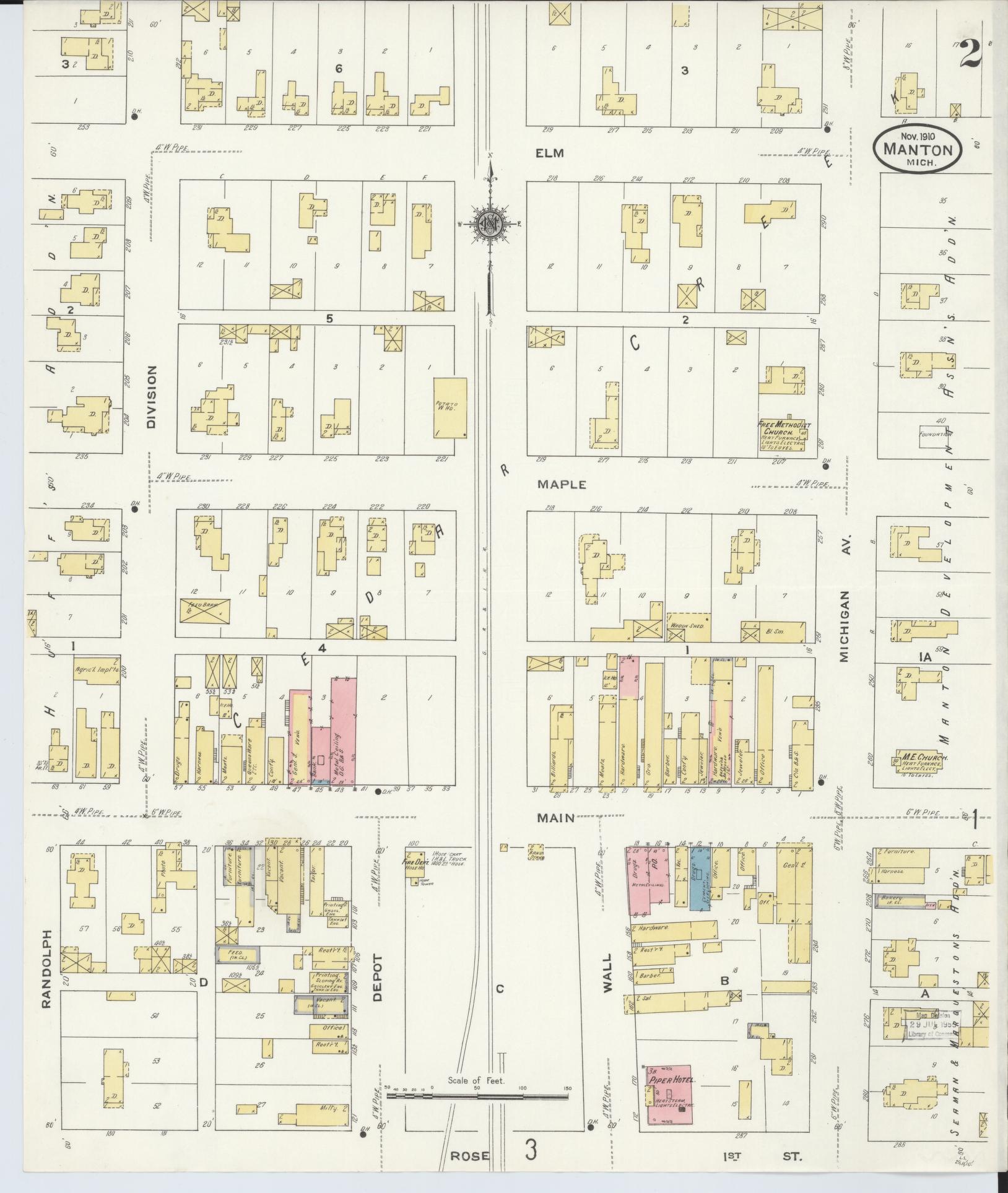 Sanborn Fire Insurance Map from Manton, Wexford County, Michigan (1910), Sheet #0002 - Complete Map Set gallery image, historic Sanborn map, vintage wall art, Michigan Michigan