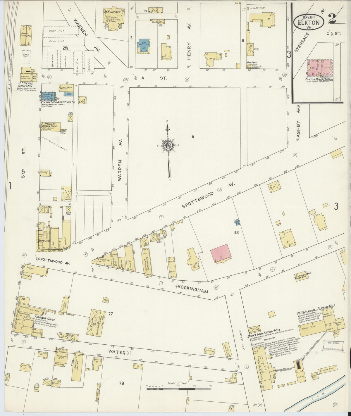 Sanborn Fire Insurance Map from Elkton, Rockingham County, Virginia (1913), Sheet #0002 - Historic Sanborn Fire Insurance Map Print, vintage old map wall art, antique decor, genealogy gift, Virginia Virginia map