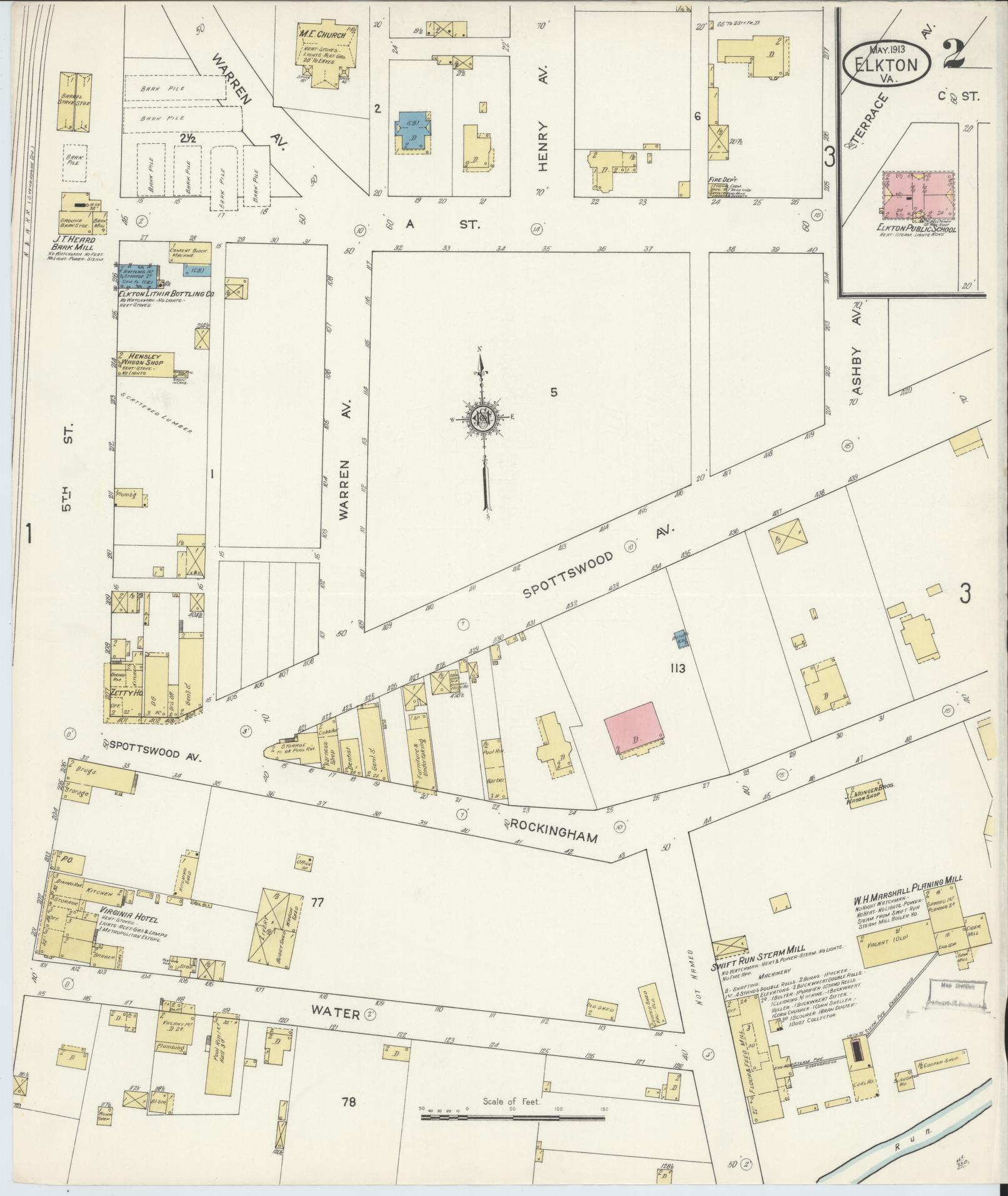 Sanborn Fire Insurance Map from Elkton, Rockingham County, Virginia (1913), Sheet #0002 - Historic Sanborn Fire Insurance Map Print, vintage old map wall art, antique decor, genealogy gift, Virginia Virginia map